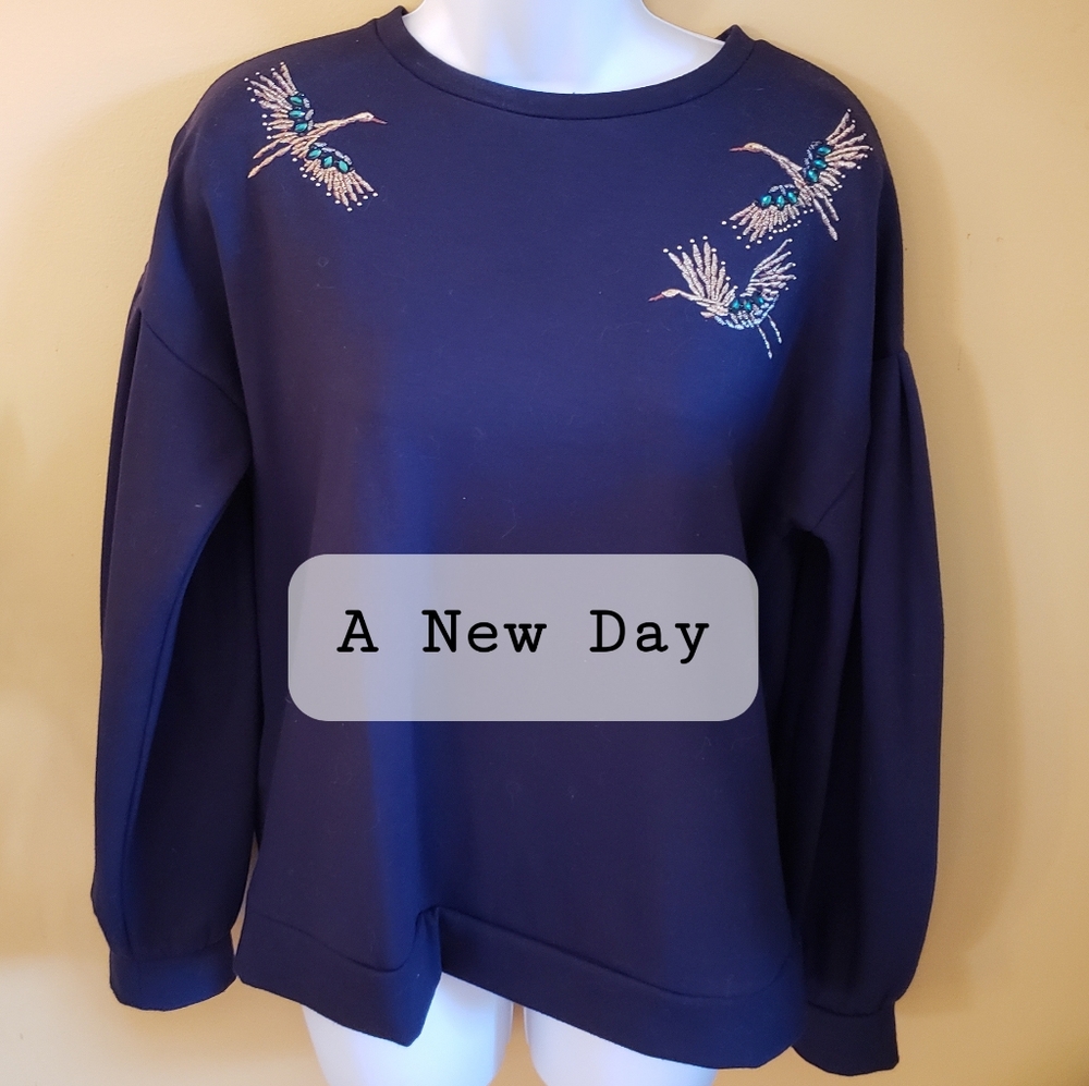 A New Day navy sweatshirt with puff sleeve detail